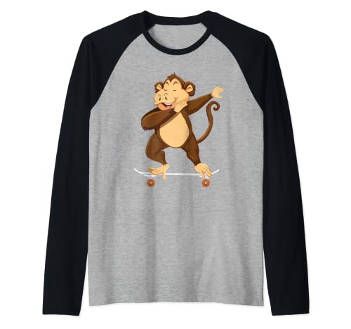 Skateboarding Monkey Chimp on Skateboard Regalo para Skater Camiseta Manga Raglan