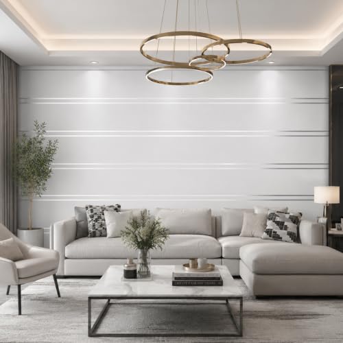 Image of Trafagala Luxury Nordic Modern Cream White Horizontal and Vertical Stripes Embossed Non-Woven Wallpaper Living Room Bedroom Adults Background Hallway Lounge Kitchen Wallpaper