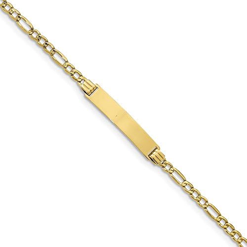 10k Yellow Gold Figaro Link ID Bracelet Engravable Identification Name Bar Tag – with Secure Lobster Lock Clasp 8″ (Width = 5mm)
