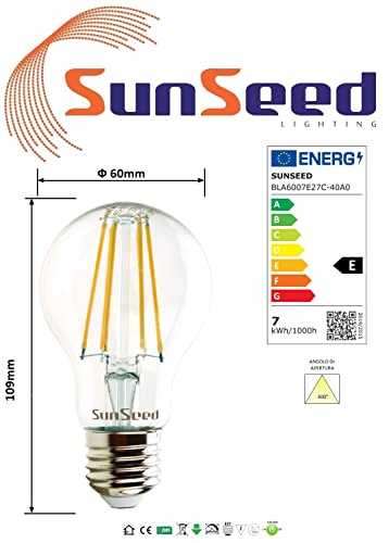 SUNSEED 4 X E27 7W (Equivalent to 60W) Filament LED GLS Light Bulb A60 Neutral White 4000K, Pack of 04, Neutral White 4000k - Image 4