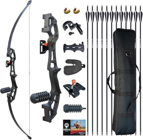 Tongtu Arco ricurvo e frecce per Adulto 30 40LBS 50'Set di tiro con L'Arco da Prua con Arco da tiro per la Mano Destra (Nero, 40LBS)