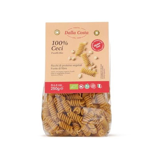 Dalla Costa Fusilli 100% Garbanzos Sin Gluten Orgánicos. Made in Italy. Paquete Ahorro 8x250 gramos