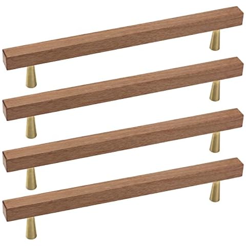 Semetall 4Pcs Wood Drawer Pulls,6 inch Hole Center Drawer Pulls Wooden,Wooden Handles for Dresser Drawers,Cabinets,Kitchen,Wardrobe Cover