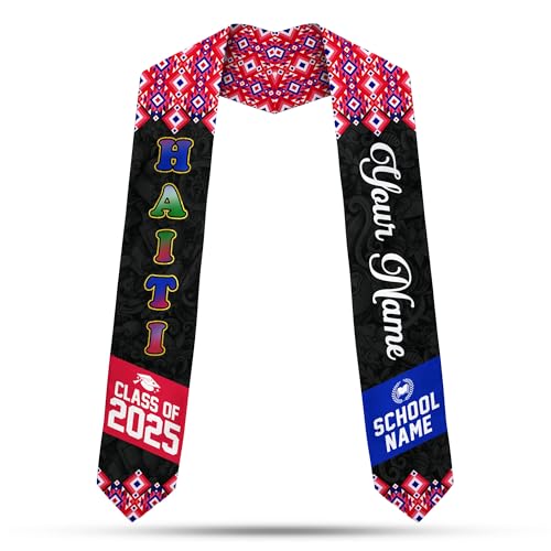 MonkeyVan Custom Haitian Graduation Sash 2025,Personalized Haiti Flag Graduation Stole,Haitians American Flag Graduation Sash S33