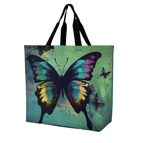 Artistic Butterfly Large Grocery Tote Bag Women Fashion Handbag Duty Reusable Shoulder Bag for Travel Vacation Shopping Beach Bags