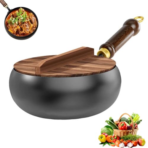 Poêle japonaise en fer avec couvercle en bois, casserole forgée à la main avec fonction de conservation de la chaleur, avec fonction de conservation de la chaleur, pour cuisson naturelle, cuisinière à