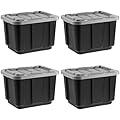 IRIS USA 12 Gallon Heavy Duty Truck Bed Toolbox Storage Tote Bins with Lids, 4 Pack - Made in USA, Tough Snap On Lid Stackable Industrial Rugged Tubs, Garage Organization, Reusable Box - Gray