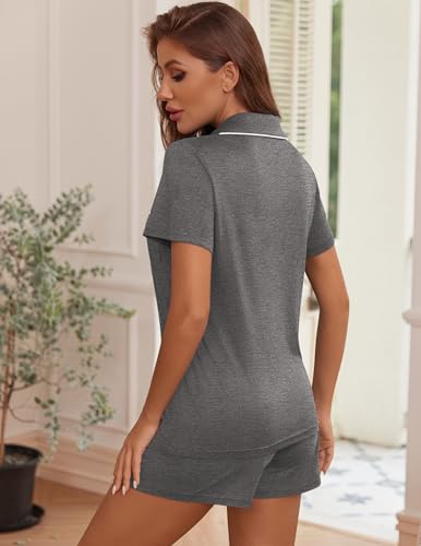 Image of Ekouaer Womens Pajama Sets Button Down Lounge Set 2 Piece Loungewear Soft Sleepwear Short Sleeve Pjs with Pockets