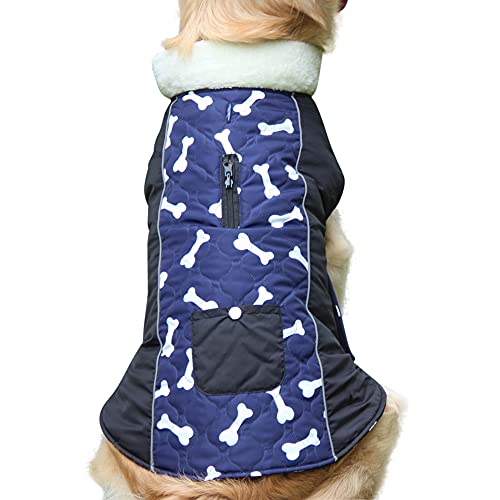 JoyDaog Fleece Halsband Warm Hundemäntel für mittelgroße Hunde mit Tasche wasserdichte Hundejacke für den Winter Blau M Cover