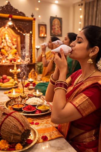 Image of Original Vamavarti Shankh for Pooja| Baynavarti Natural Conch for Puja, Temple, Home Decor, Mandir, Spiritual Use| Auspicious Loud Blowing Shankh for Vastu, Prosperity (9-11 cm)