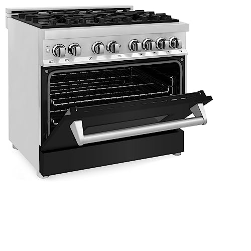 Zline 36" 4.6 Cu. Ft. Dual Fuel Range With Gas Stove And Electric Oven In Fingerprint Resistant Stainless Steel And Black Matte Door (Ras-Blm-36) #TOP1