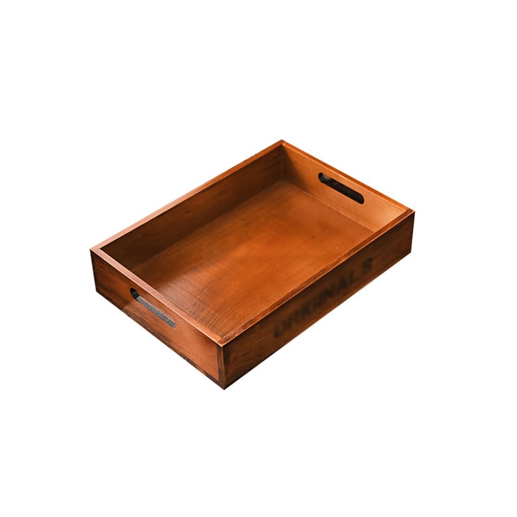 Plateau de rangement de bureau en bois massif rétro TUSUOD pour thé