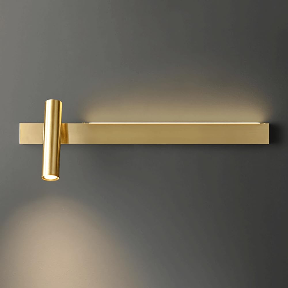 Kinkiet Nocny Do Czytania, Ultracienka Mosiężna Lampa Ścienna Z Regulowanym Reflektorem, Miedziany Długi Kinkiet, Nowoczesne Kinkiety Led – 9 W – 3 Tryby Koloró(Lewa-60Cm)