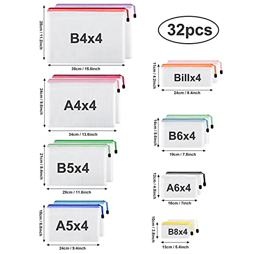 Eoout 32Pcs 8 Sizes Mesh Zipper Pouch, Waterproof Mesh Zip Bags, 16 Colors Travel Pouches, For Board Games Toys Storage, Travel Accessories, Documents Cosmetics School Office Supplies #TOP1