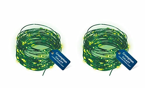 Crompton Galaxy Decoration Copper USB Powered String Fairy Lights with 100 Led Light (10 Meters, Green, Pack of 2)