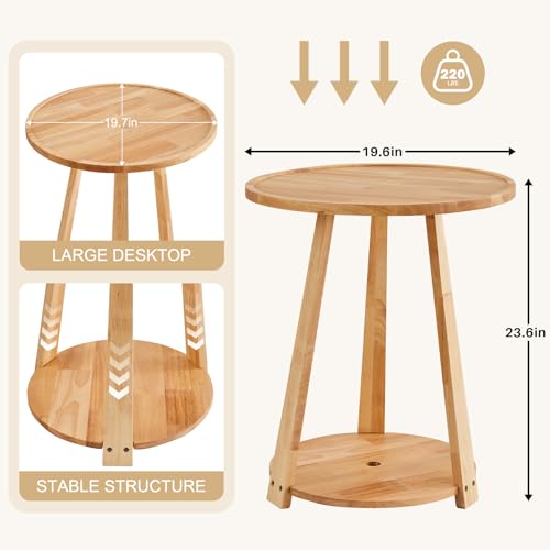 Image of Uniclinens Wood Round End Table - Small Round Side Table with Lower Shelf for Living Room Sofa Couch, Bedroom Wooden Nightstand, Walnut