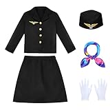 KAKALVER Stewardess Costume Set for Girls Flight Attendant Costume for Kids’ 100 Days of School Halloween Party Dress Up