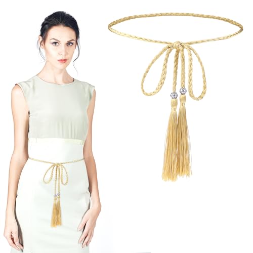 Giantree Tassel Braided Waist Belt for Women, Skinny Tassel Braided Bowknot Waist Rope Belt for Skirt Dress - Main Image