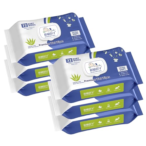 Image of Babify Premium Baby Wipes with Flip-Top Lid | Aloe Vera & Paraben-Free | Pack of 6 (432 Wipes, 72 Wipes per Pack)