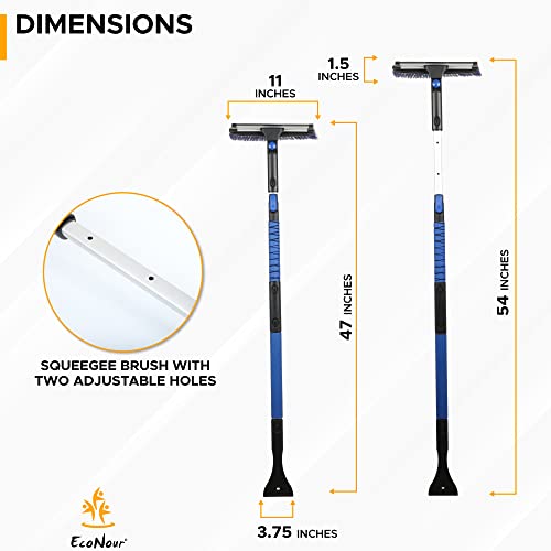 Image of EcoNour 54 inch 3 in 1 Extendable Snow Brush and Ice Scraper with 270 Rotatable Squeege | Snow Scraper with Brush Extendable | Made of Strong Aluminum | Scratch-Free Bristles Car Winter Accessories