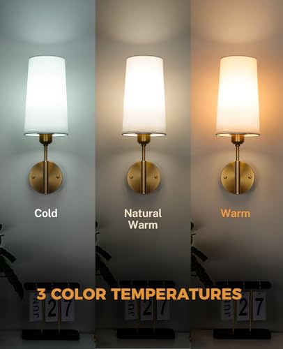 Image of Battery Operated Wall Sconce Set of Two, Gold Wall Sconce, Wall Lamp /Light for Bedroom,Living Room