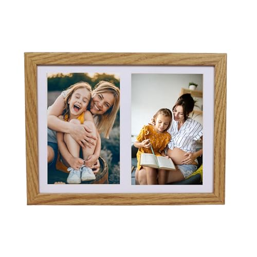 BD ART Cadre collage pour photos 17 x 23 cm pour deux photos 10 x 15 cm avec monture en MDF chêne moderne - Cadre photo en bois pour accrocher au mur ou poser...