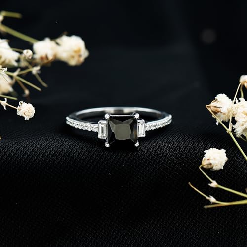 Certified Lab Grown Black Diamond 6 MM Princess Cut Engagement Ring with White Diamond, AAAA Quality 5
