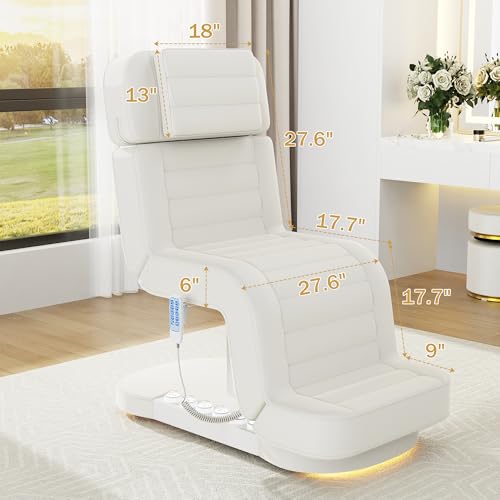 Image of Professional Electric Spa Table /Chair with LED Light, 3 Motor Height Adjustment, Backrest, Leg Support Angle Adjustable for Massage, Facial, Medical, Tattoo, Waxing, Beauty Salon and More - White