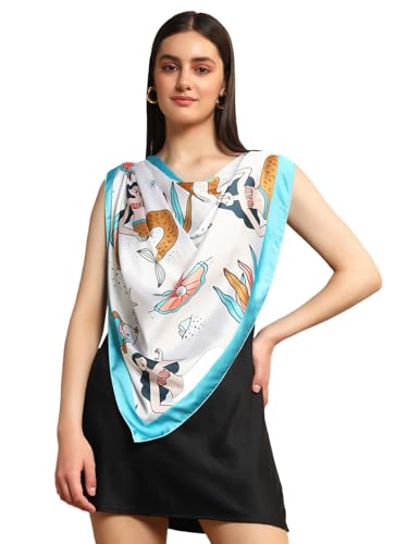 Image of Ravaiyaa - Attitude is everything Women Silk Digital Print Large Square Scarf Breathable Lightweight Neckerchief Printed Headscarf 40 inch x 40 inch Inch