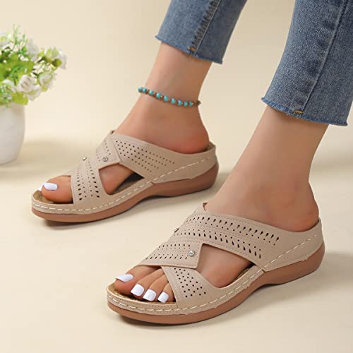 Orthopedic Wedge Sandals for Women Dressy Summer Comfortable Walking Wedge Sandals for Women Summer Low Heel Sandals Arch Support Casual Crisscross Straps Slip On Wedges Sandal Beach Solid Slippers4