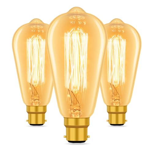 Caldarax 3 Pack Vintage Edison Bulbs, ST64 & B22 Retro Filament, Amber Warm White 2700K, 400LM, Industrial Style Antique Decorative Bulbs