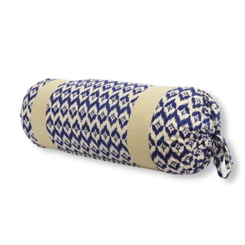 Image of Swayam Set of 2 Cotton Bolster Cover | 30x30 Inch | Soft Breathable Masnad Cover 200TC | Durable & Washable | Ethnic Motif Print Bolster Cover for Diwan, Bed & Sofa - Blue