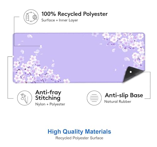 Image of IMAYONDIA Sakura Japanese Desk Mat, Cherry Blossom Large Gaming Mouse Pad, Elegant Floral Mousepad for Women, Purple Flowers Aesthetic Desk Pad for Work Decor, Game, Office, 31.5x11.8