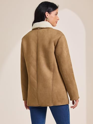 Allegra K Women Winter 2025 Suede Overcoat Button Down Lapel Fleece Jacket Winter Coats with Pockets4