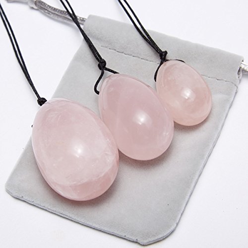 BANGCHIC Set of 3 Drilled Rose Crystal Quartz Jade Egg for Kegel Exercise Pelvic Floor Muscles Vaginal Exercise Yoni Egg Ben Wa Ball Health Care for Women Gift with Velvet Pouch