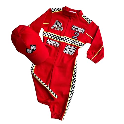 Costumes Club Handmade Race Car Driver Costume for Toddlers - Halloween Costume, Cars Boys Racing Outfit, Toddler Racer Suit, Kids Jumpsuit with Hat, Baby Racer Costume (Long Sleeve, 3T)