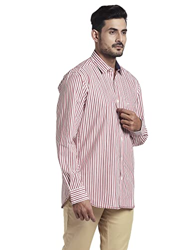 Image of Colorplus Men's Pure Cotton Stripe Pattern Tailored Fit Spread Collar Full Sleeve Casual Shirt