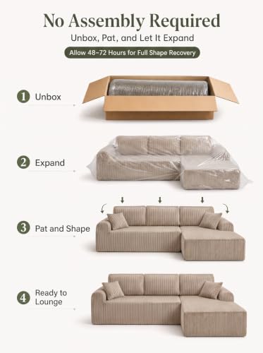 Image of KEIKI 109 inch Corduroy L-Shaped Sectional Sofa with Left Chaise, Camel
