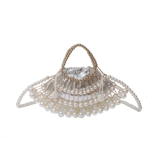 liovitor 2X Vrouwen Parel Clutch Tassen Avondtas Purse Handtas voor Bruiloft Ketting Tas voor, Beige-wit