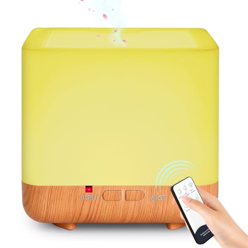 Aroma Diffuser Humidificador 300 ML, GeeRic Humidificador de Aromas con Lámpara LED Colorida Mando a Distancia para Hogar,Yoga Salon Oficina（Marrón）