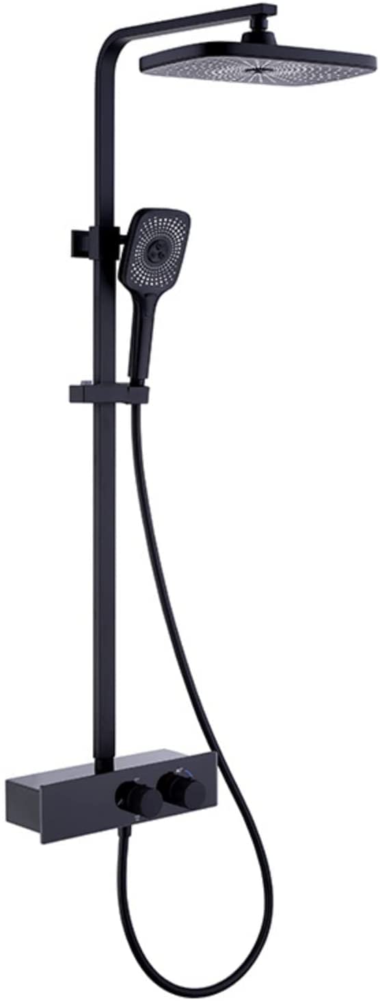 AYCDL Shower System Thermostatic, Shower Faucet Set 10 inches Shower Combo Set Wall Mounted Rain Mixer Combo Set with Tub Spout, Rectangle Rain Shower Head, Handheld,Black