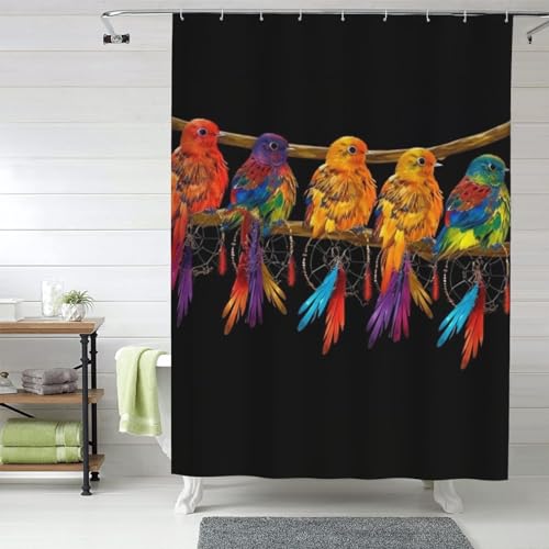 Rideau de douche imperméable oiseaux colorés pour décorer la douche