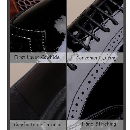 Men's Patent Leather Carved Brogue Oxford Shoes with Adjustable Laces, Casual Thick Sole Business Shoes3