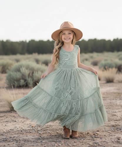 2Bunnies Flower Girl Dress Lace Boho Toddler Dresses Ruffle Girl Dress for Wedding Garden Party Holiday Communion Sleeveless3