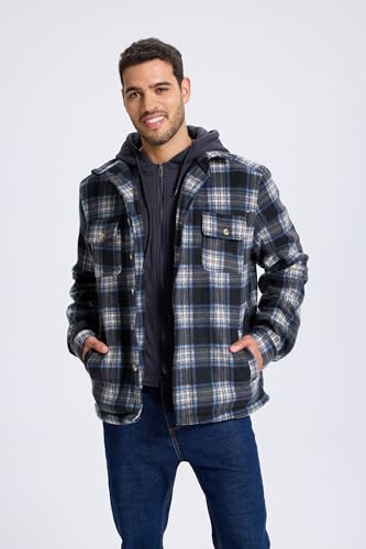 TanBridge Men's Cotton Plaid Shirts Jacket Full Zip Fleece Flannel Sherpa Lined Hoodies Heavyweight Hoodies Jacket for Men3