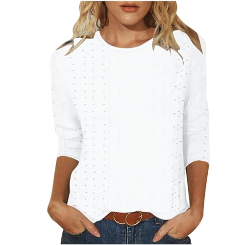 Blusa feminina de manga 3/4 Camiseta Suelta sólida Camisa transpirável Blusa de Cuello Redondo, R-01