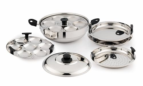 Pigeon Regal Plus Stainless Steel Multi Kadai Set, 5-Pieces, Silver