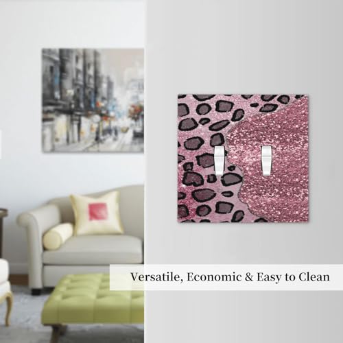 Placa de interruptor doble leopardo rosa y diamantes con brillo para pared 8