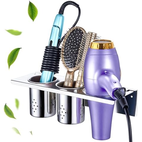 Hair Tool Organizer, Blow Dryer Holder Wall Mounted, Adhesive Hair Dryer Holder, Curling Iron Holder Stainless Steel, Bathroom Vanity Hot Tool Holder Storage for Brush, Hair Straighteners Holder Cover