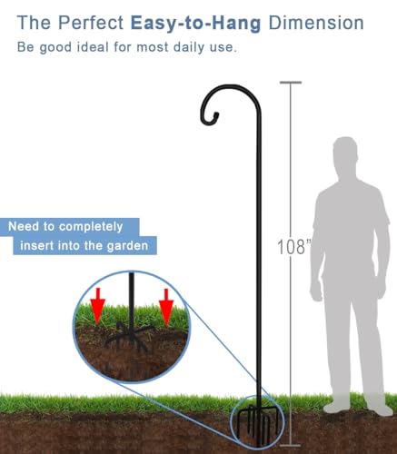 Image of Artigarden 108 inch Outdoor Shepherd Hook with 7 Prong Base (1 Pack), Adjustable Heavy Duty Garden Hanging Stake for Bird Feeder Solar Light Plant Hanger Wedding Decor, Matte Black
